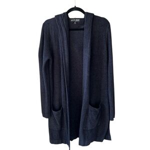 Barefoot Dreams Cozychic Lite Black XS/S Open Front Hooded Long Line Cardigan